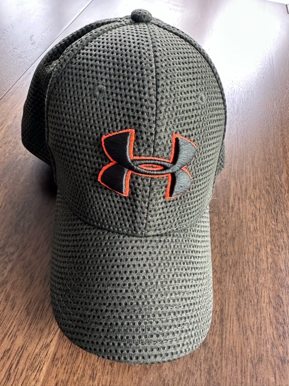 Under Armour Olive Mesh Cap with Bright Orange Logo